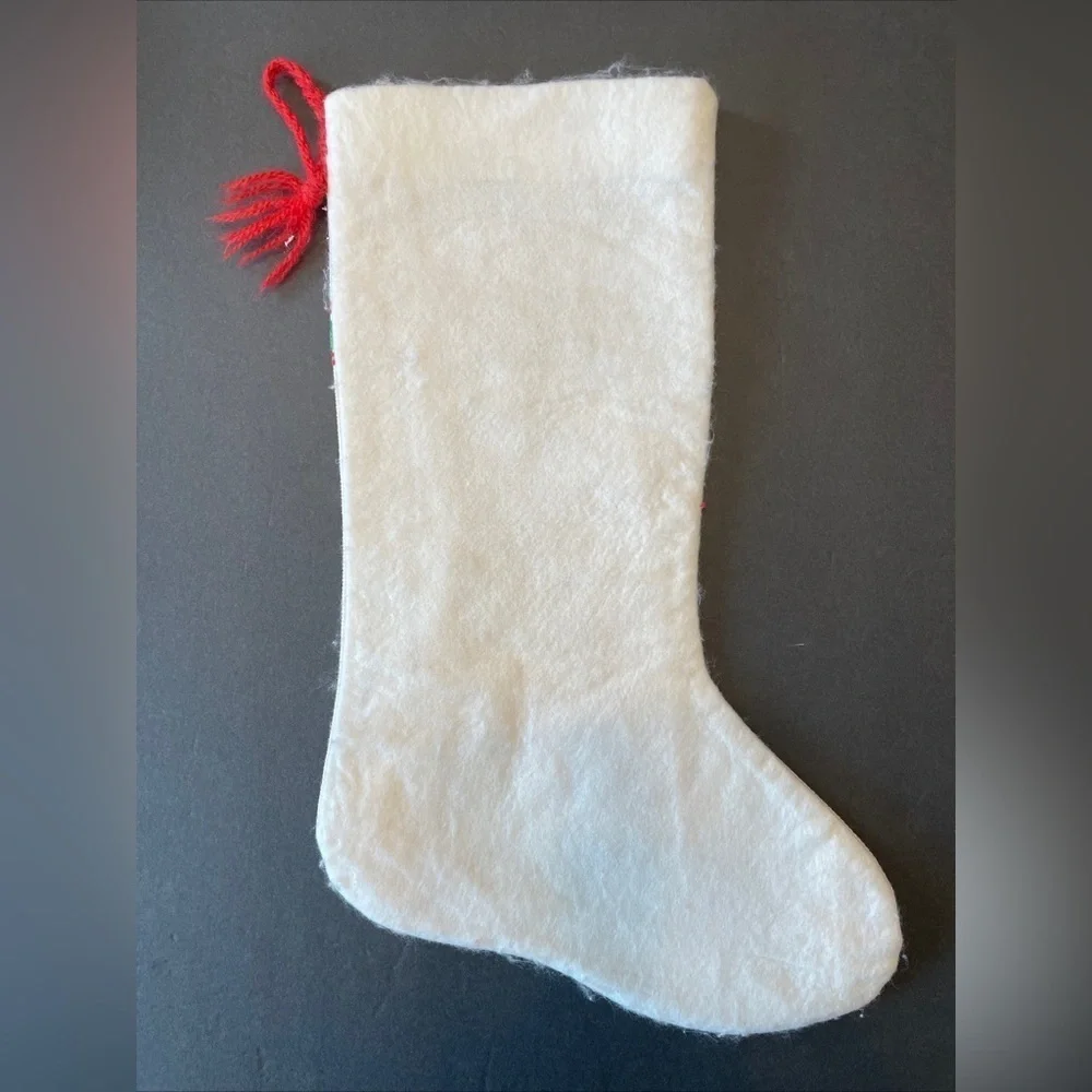 Cross Stitch Hand Made Teddy Bear Angel Christmas Stocking